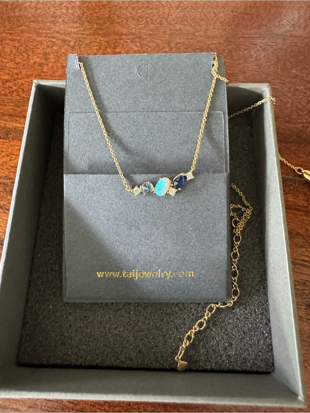 Gold Necklace with Blue Opal and Accent Stones
